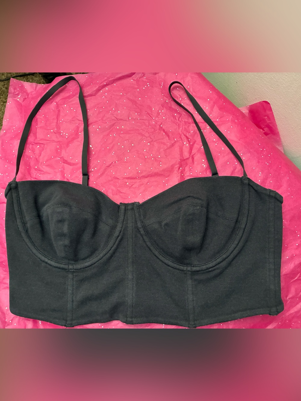 SKIMS bustier crop top in charcoal XL layering top with corset boning EUC
